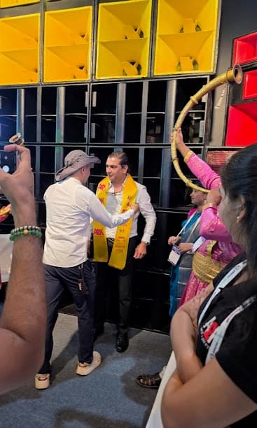 Mahesh Panchal — Traditional Welcome at Yamaha Expo